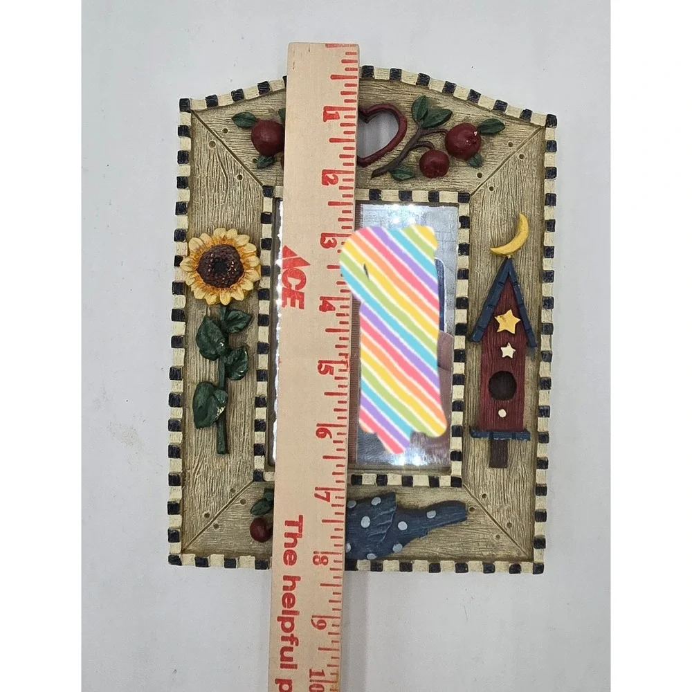 Folk Art Bird Birdhouse Sunflower‎ Resin Wall Mirror Country Farmhouse Decor